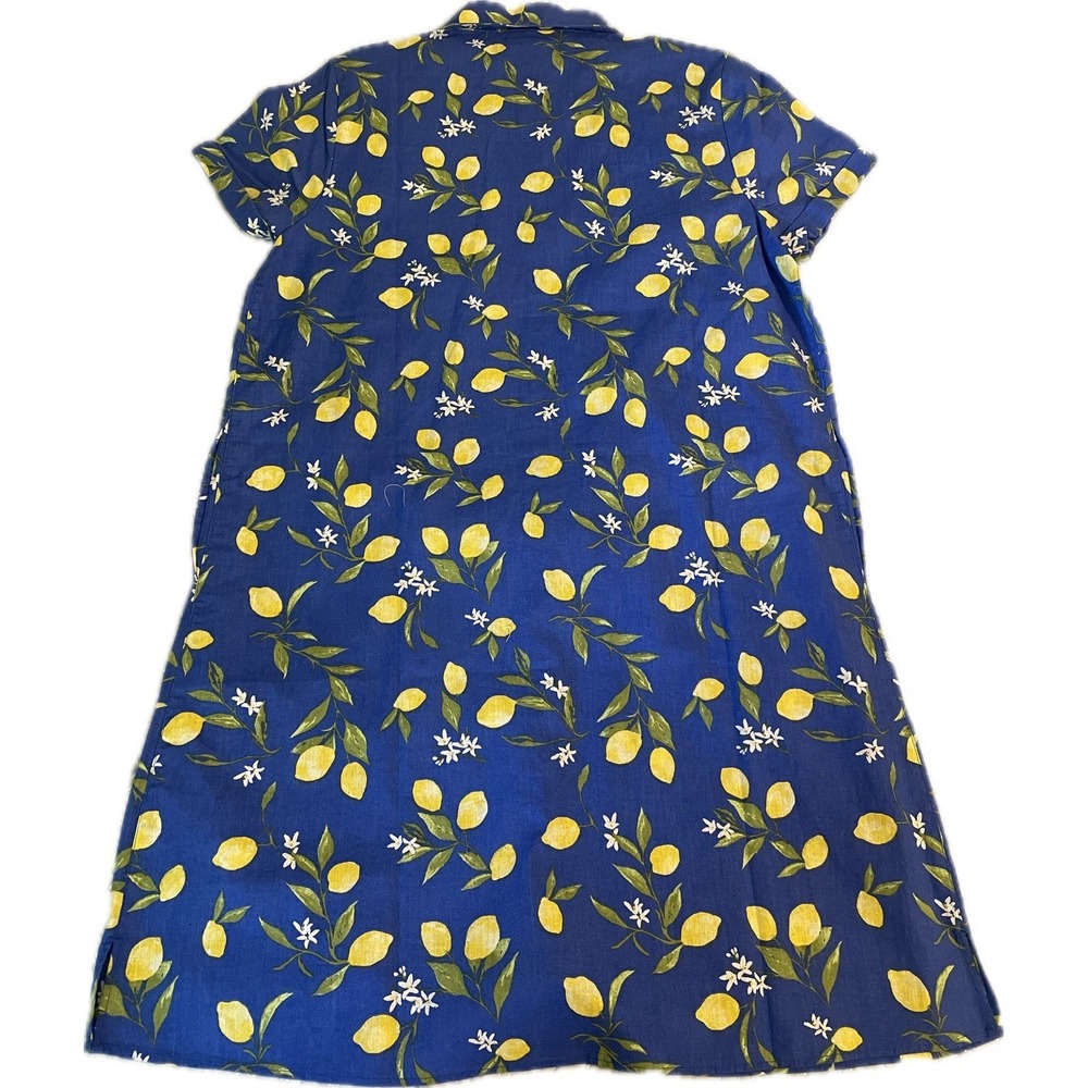 Appleseeds Shirt Dress Linen Cotton Women's M Blue Lemons Short Sleeve NEW! - Picture 2 of 5